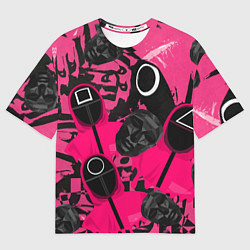 Мужская футболка оверсайз Игра в кальмара маска распорядителя и стражи