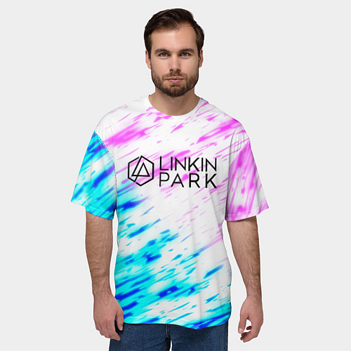 Мужская футболка оверсайз Linkin park rock краски / 3D-принт – фото 3