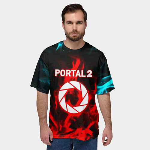 Мужская футболка оверсайз Portal flame steel game / 3D-принт – фото 3