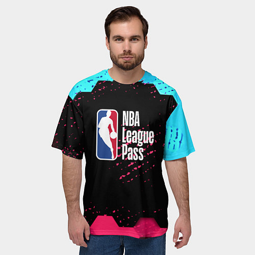 Мужская футболка оверсайз NBA баскетбол соты неон / 3D-принт – фото 3