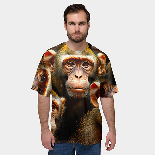 Мужская футболка оверсайз Макаки / 3D-принт – фото 3