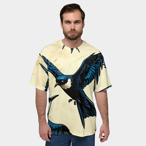 Мужская футболка оверсайз Ласточки / 3D-принт – фото 3