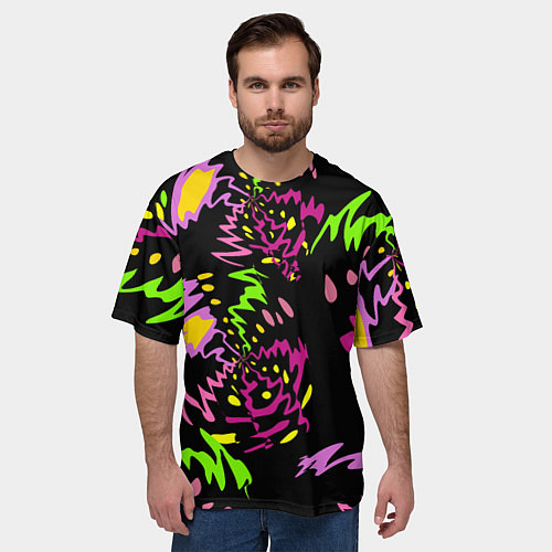 Мужская футболка оверсайз Яркие абстрактные круги-зигзаги / 3D-принт – фото 3