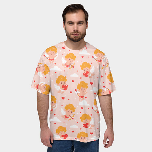 Мужская футболка оверсайз Паттерн с милыми купидонами / 3D-принт – фото 3