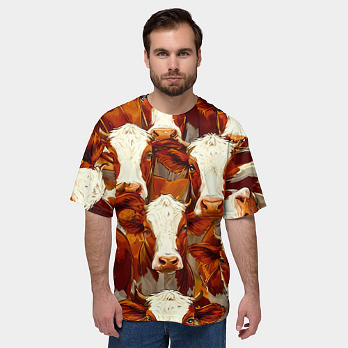 Мужская футболка оверсайз Рыжие коровки / 3D-принт – фото 3