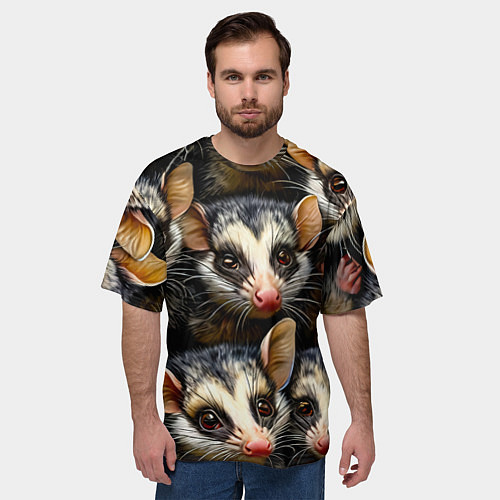 Мужская футболка оверсайз Опоссумовые мордочки / 3D-принт – фото 3