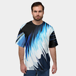 Футболка оверсайз мужская Бело-синие острые полосы, цвет: 3D-принт — фото 2