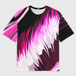 Футболка оверсайз мужская Бело-розовые острые полосы на чёрном фоне, цвет: 3D-принт