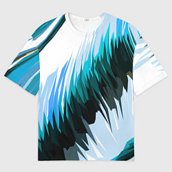 Футболка оверсайз мужская Чёрно-синие острые полосы на белом фоне, цвет: 3D-принт