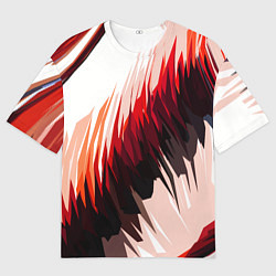 Мужская футболка оверсайз Чёрно-красные острые полосы на белом фоне