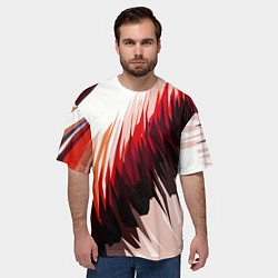 Футболка оверсайз мужская Чёрно-красные острые полосы на белом фоне, цвет: 3D-принт — фото 2