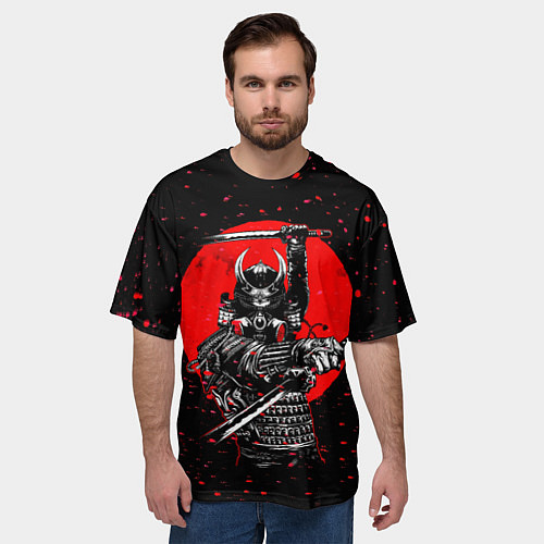 Мужская футболка оверсайз Кровавый самурай и луна / 3D-принт – фото 3