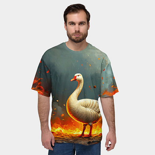 Мужская футболка оверсайз Гусь в огне / 3D-принт – фото 3