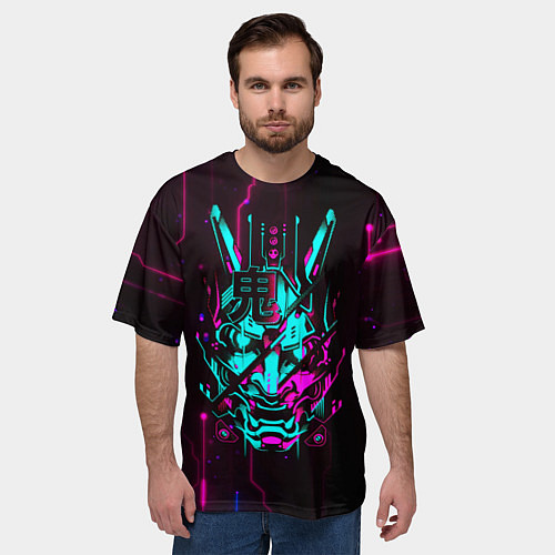 Мужская футболка оверсайз Самурай киберпанк цифровой / 3D-принт – фото 3