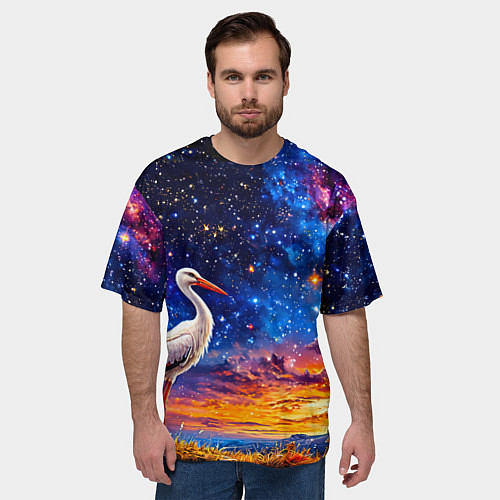 Мужская футболка оверсайз Аист и космос / 3D-принт – фото 3
