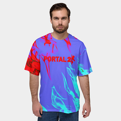 Мужская футболка оверсайз Portal 2 neon flame steel / 3D-принт – фото 3