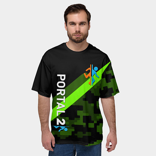 Мужская футболка оверсайз Portal camo steel geometry / 3D-принт – фото 3