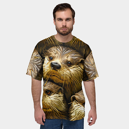Мужская футболка оверсайз Мордочки выдр / 3D-принт – фото 3