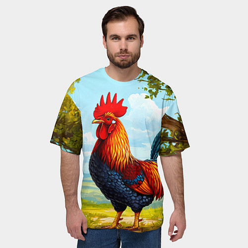 Мужская футболка оверсайз Петушок / 3D-принт – фото 3