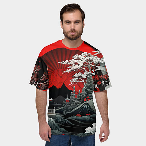 Мужская футболка оверсайз Деревья Японии и природа / 3D-принт – фото 3