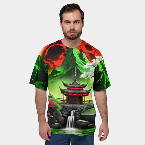 Мужская футболка оверсайз Водопад японии и природа / 3D-принт – фото 3