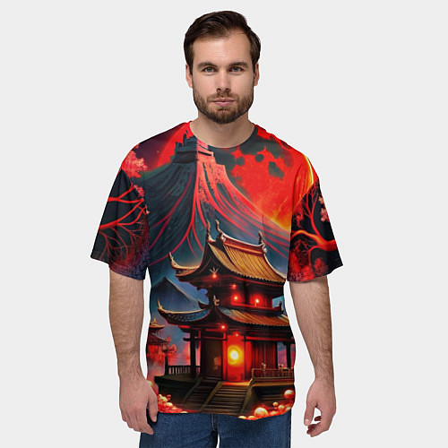 Мужская футболка оверсайз Japan red nature / 3D-принт – фото 3