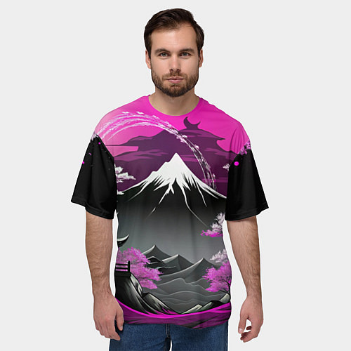 Мужская футболка оверсайз Япония природа в коллаже / 3D-принт – фото 3