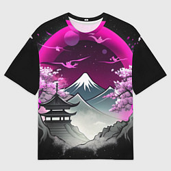 Футболка оверсайз мужская Горы и сакура в Японии, цвет: 3D-принт