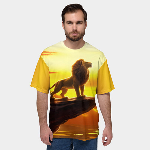 Мужская футболка оверсайз Лев на закате на горе / 3D-принт – фото 3