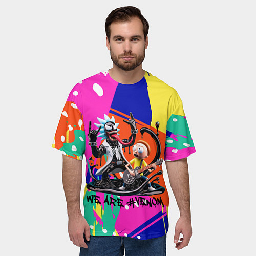 Мужская футболка оверсайз Rick-Venom and Morty - rock group / 3D-принт – фото 3
