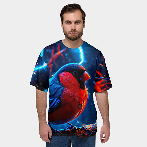 Мужская футболка оверсайз Снигирь и молнии / 3D-принт – фото 3