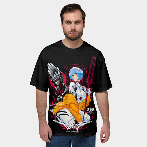 Мужская футболка оверсайз Рей Аянами и копье - Евангелион / 3D-принт – фото 3