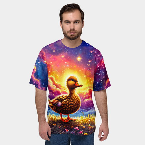 Мужская футболка оверсайз Космическая уточка / 3D-принт – фото 3