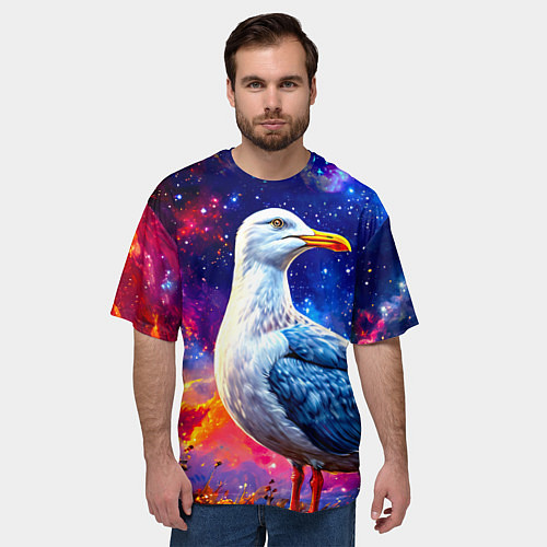 Мужская футболка оверсайз Чайка и космос / 3D-принт – фото 3
