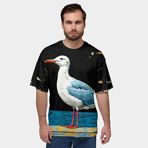 Мужская футболка оверсайз Чайка на море ночью / 3D-принт – фото 3