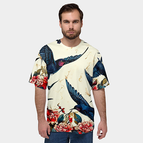 Мужская футболка оверсайз Стая ласточек / 3D-принт – фото 3