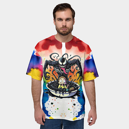 Мужская футболка оверсайз Веном присмотрелся к Морти - ядовитая слизь / 3D-принт – фото 3