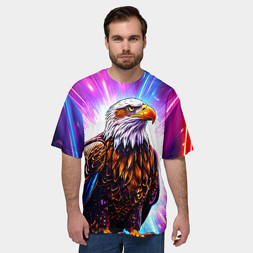 Мужская футболка оверсайз Орел в неоновых огнях / 3D-принт – фото 3