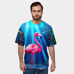 Футболка оверсайз мужская Розовый фламинго в джунглях, цвет: 3D-принт — фото 2