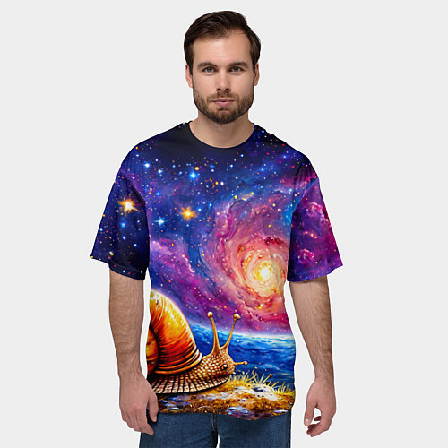 Мужская футболка оверсайз Улитка и космос / 3D-принт – фото 3