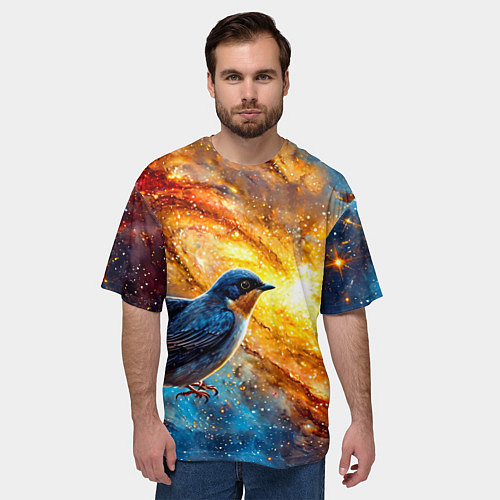 Мужская футболка оверсайз Ласточка в космосе / 3D-принт – фото 3