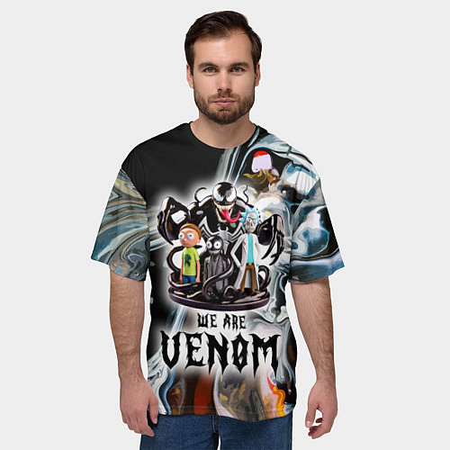 Мужская футболка оверсайз Морти и Рик под властью ядовитой слизи - коллаба / 3D-принт – фото 3