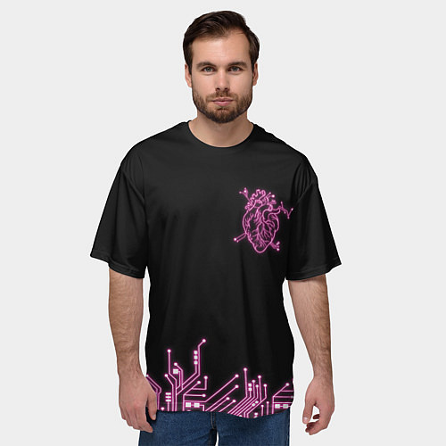 Мужская футболка оверсайз Киберсердце / 3D-принт – фото 3