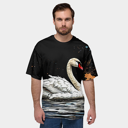 Мужская футболка оверсайз Белый лебедь ночью / 3D-принт – фото 3
