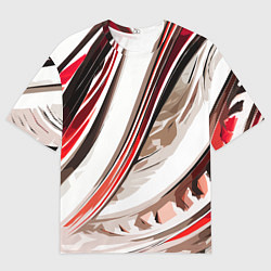Мужская футболка оверсайз Волнистая бело-красная абстракция