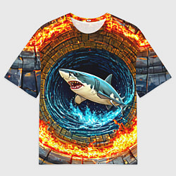 Футболка оверсайз мужская Акула в огненом колодце, цвет: 3D-принт