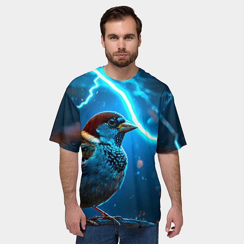 Мужская футболка оверсайз Воробей в грозу / 3D-принт – фото 3