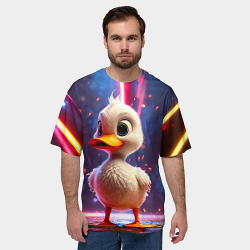 Мужская футболка оверсайз Уточка в неоне / 3D-принт – фото 3