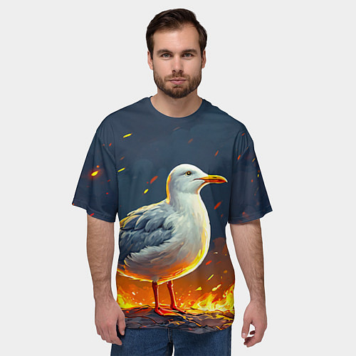 Мужская футболка оверсайз Чайка в огне / 3D-принт – фото 3
