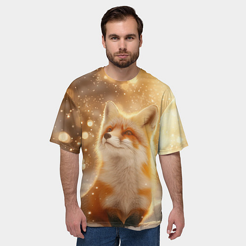 Мужская футболка оверсайз Довольная рыжая лисичка / 3D-принт – фото 3